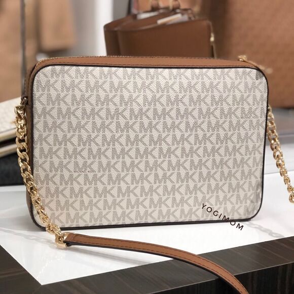 BUNDLE MICHAEL KORS Jet Set Large Vanilla MK Logo East West Xbody Phone Wallet - Picture 6 of 15